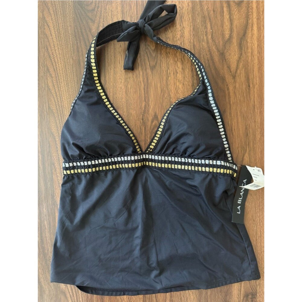 NWT La Blanca Black Bandeau Tankini Swim Top Size 14